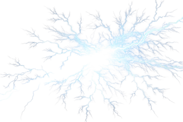 Vivid Blue Electric Lightning Bolt Energy Burst Explosion Effect Isolated on a transparent background