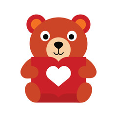 Obraz premium Teddy Bear Holding Heart Card on White
