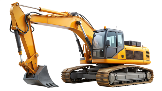Yellow Excavator with Black Undercarriage and Grey Bucket Isolated on a Transparent Background A I G E N E R A T E D - P N G