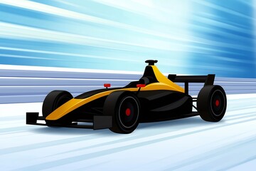 Black and Yellow Race Car Speeding on Snowy Track