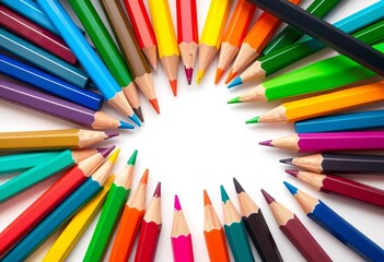 Set of colorful pencils isolated on white background, ideal for back-to-school, art, and education themes, study, learning