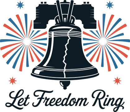 Minimal vintage bell icon with glowing edge and classic let freedom ring typography below  