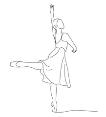 woman practicing ballet. Continuous one line drawing of woman ballet dancer. 