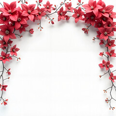 Floral frame in romantic style with deep red roses and ivy in white tones for invitations and celebrations [with copy space]