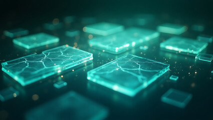 Abstract teal glass cubes futuristic technology background