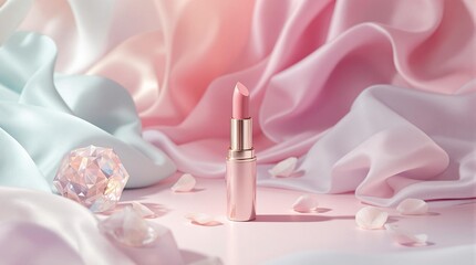 Minimal makeup product with pastel tones. Soft, modern setup ideal for cosmetic branding or ads.