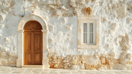 Fototapeta premium Aged stone facade with arched doorway