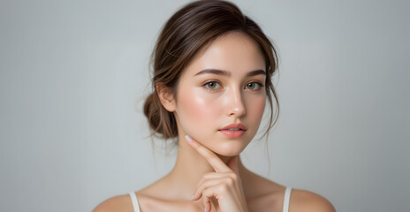 Beautiful woman with radiant skin and elegant makeup