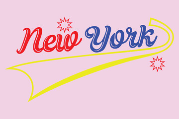 Retro New York City Sign with Red Blue and Yellow Colors