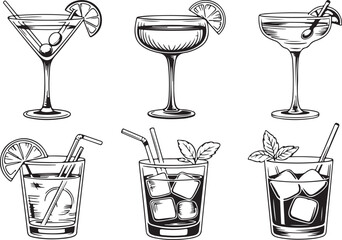 Classic Cocktail Glassware Collection Vector Illustration