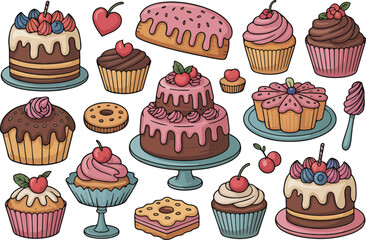 Delicious Assorted Cake and Cupcake Collection Clipart