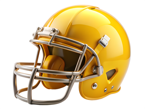 Bright Yellow American Football Helmet with Silver Facemask Isolated on White Background A I G E N E R A T E D - P N G isolated on a transparent background