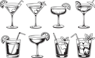 Classic Cocktail Glassware Collection Vector Illustration