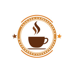 Aromatic coffee cup in vintage gold emblem design