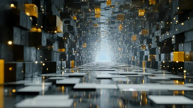 Bright Sci-Fi Hallway with Cubic Geometry
