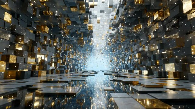 Bright Sci-Fi Hallway with Cubic Geometry
