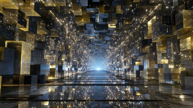 Bright Sci-Fi Hallway with Cubic Geometry
