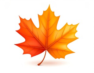 3D icon of a curled dry maple leaf in warm orange and red hues, isolated on white background, realistic texture, slightly curled edges, soft shadows, high detail for seasonal use