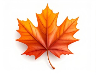 Fototapeta premium 3D icon of a curled dry maple leaf in warm orange and red hues, isolated on white background, realistic texture, slightly curled edges, soft shadows, high detail for seasonal use