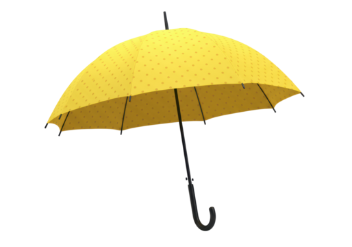 Isolated Classic Yellow Umbrella with Polka Dot Pattern