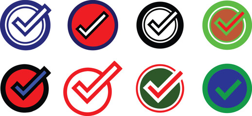 Colorful Check Mark Icons in Circles for Approval and Confirmation