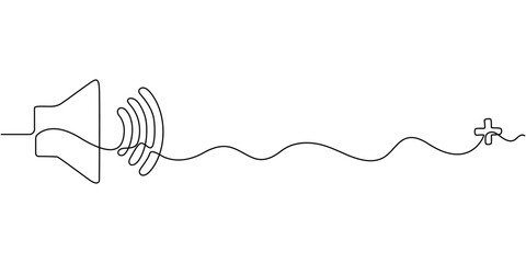 Continuous one line art drawing of speaker Sound volume linear icon, Sound volume speaker continuous one line drawing, Continuous one line drawing of horn speaker signs and symbol for announcement