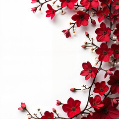 Floral frame in romantic style with deep red roses and ivy in white tones for invitations and celebrations [with copy space]