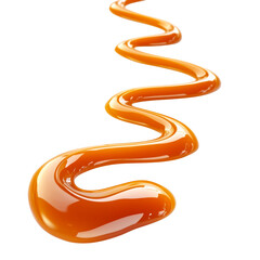 Delicious caramel sauce drizzle on white background
