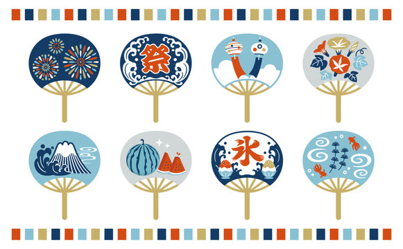 Illustration of a folding fan featuring Japanese summer scenes