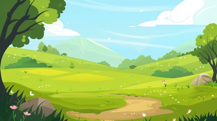 Obraz premium Cartoon Green Background Design: Unleashing Playfulness, Whimsy, and Visual Storytelling for Animated Series, Children’s Media, and Interactive Digital Content