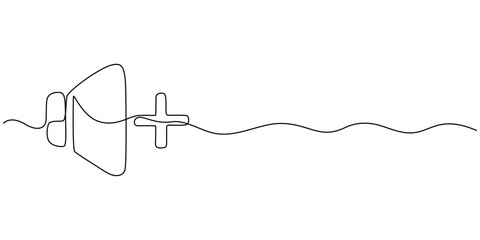Sound volume plus continuous one line drawing, Media Thin Line Icon - Editable Stroke.