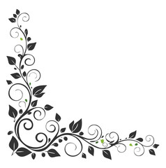 Elegant black floral corner design element
