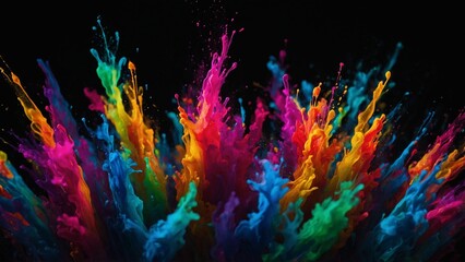Abstract rainbow color paint splash on black background