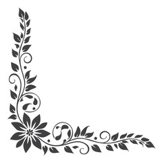 Elegant floral corner design black and white illustration