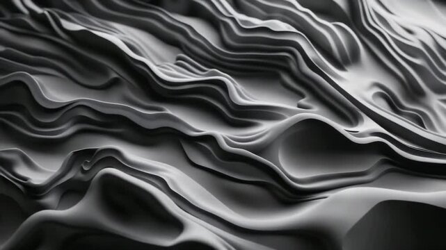Fluid monochrome surface shifting folds into sharp peaks on screen, intensifying then settling