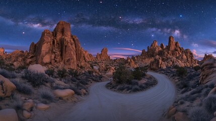 Obraz premium Desert road under starry night sky