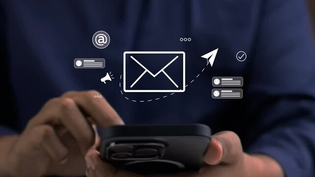 Digital marketer using email marketing tools on laptop and smartphone, sending newsletters and analyzing campaign performance to engage subscribers and grow business through personalized content, 4k v