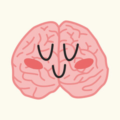 Smiling brain cartoon in pink for emotional wellness