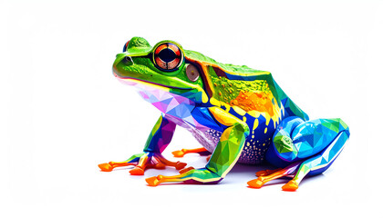 A colorful, geometric representation of a frog showcasing vibrant hues and a modern artistic style