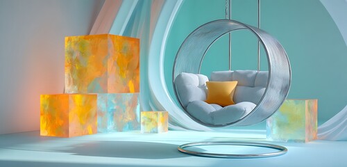 interior swing background swing hanging from the roof in different unique style and in different technological background 