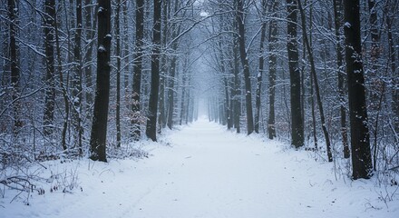 Fototapeta premium Walking Through Snowy Forest Path on a Cold Winter Day