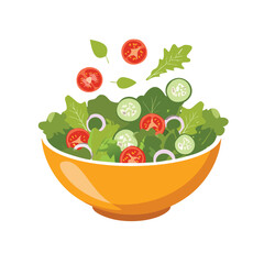 Fresh green salad with tomatoes and cucumbers in bowl