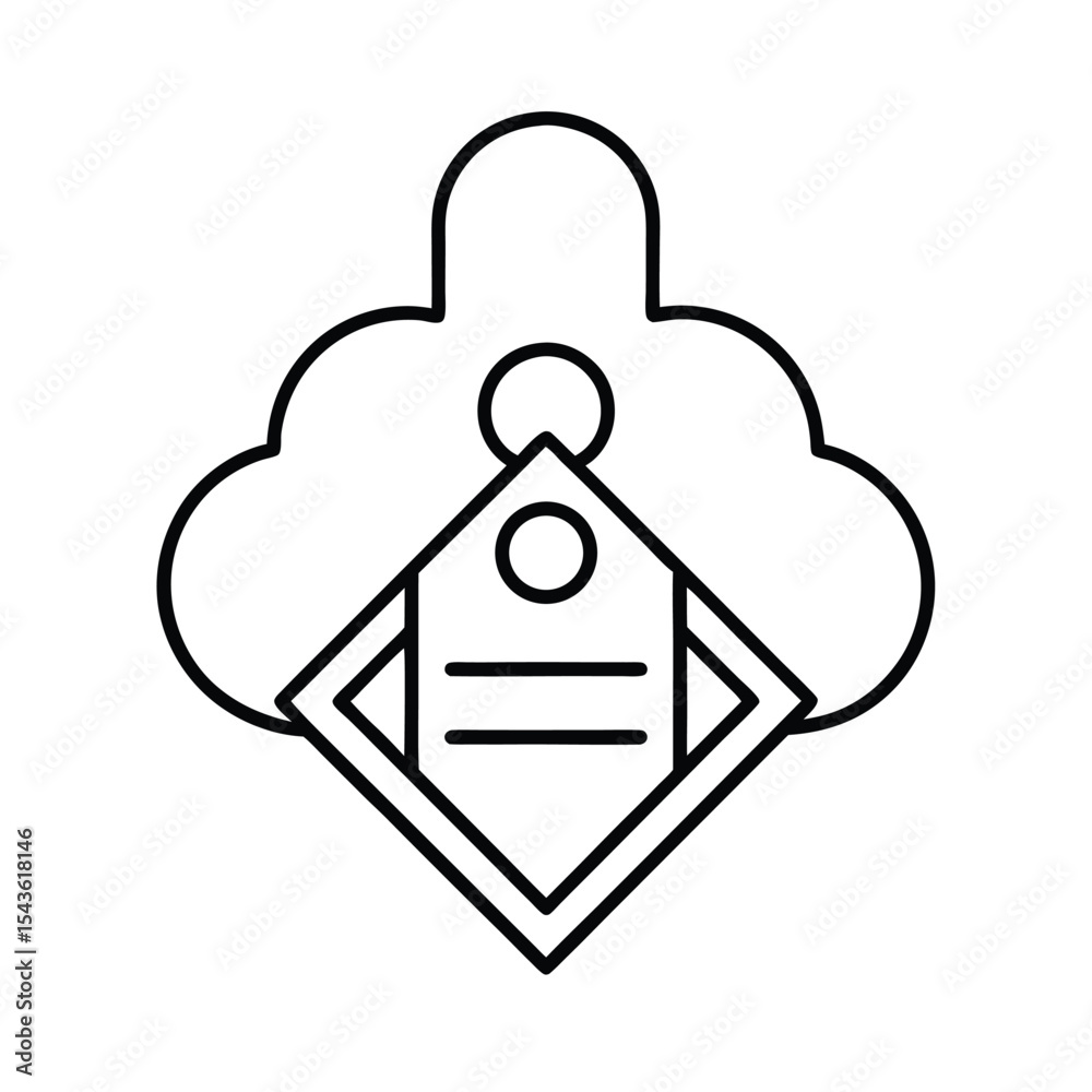 Poster Abstract cloud computing icon representing data storage and digital information in line art style