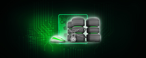 3d rendering Database storage data base protected lock connected mouse