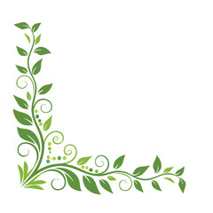 Green floral corner design element nature vine leaves