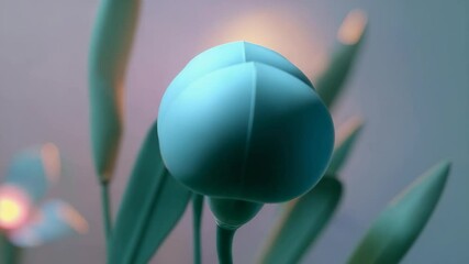 Revealing stylized flower closing translucent petals in virtual garden, with glowing core dimming - Powered by Adobe