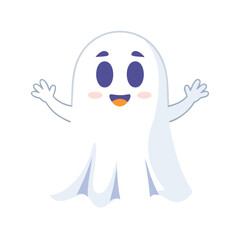 Happy friendly cartoon ghost halloween character
