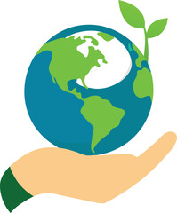 Hand Holding Globe Earth with Green Sprout Vector Illustration for Eco and Nature Concepts