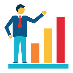 business consultant pointing at bar chart for strategy presentation