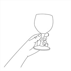 Wine glass in hand line art vector illustration